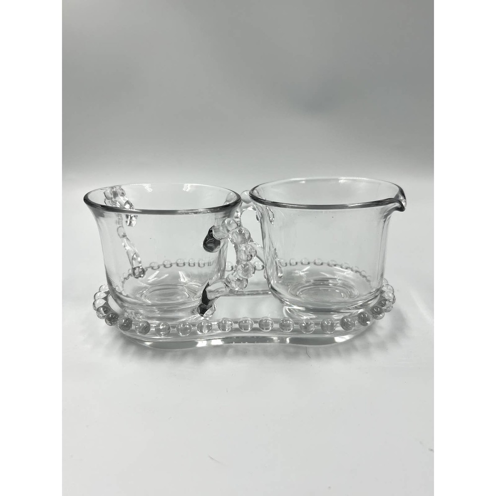 Vintage Imperial Glass Ohio Candlewick Creamer and Sugar Bowl with Tray Set